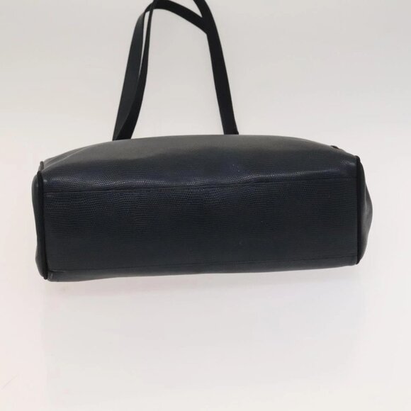 Salvatore Ferragamo Tote Bag Leather Embossed Navy Gold Auth BA1802 - Picture 7 of 16